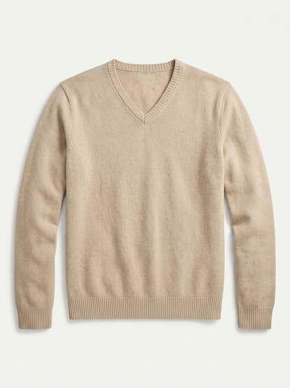 Sweter męski w serek wełniany, klasyczny krój ze ściągaczami 5