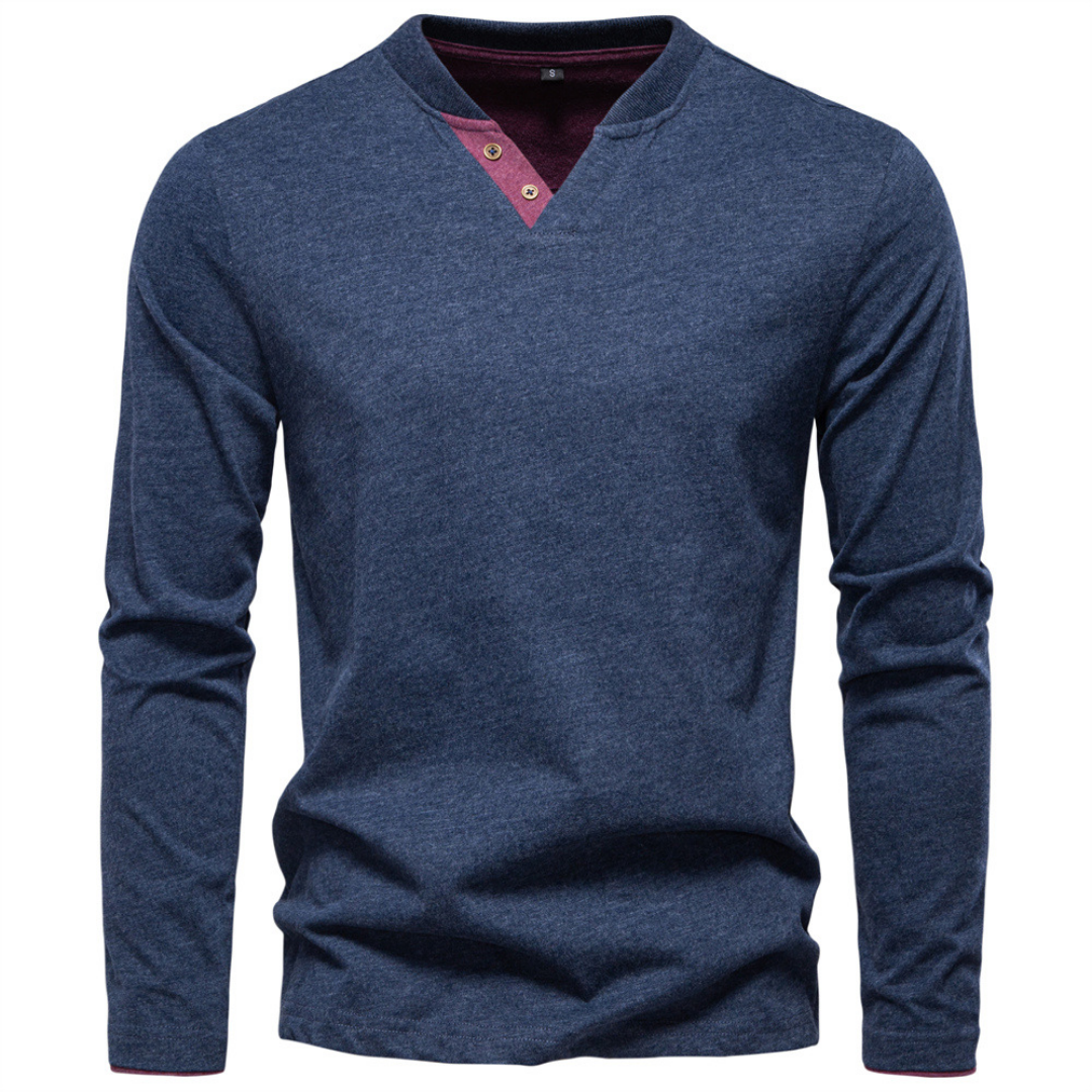 Sweter męski w serek z guzikami gładki 1