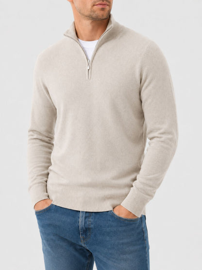 Sweter męski w serek z wełny merynosa, z zamkiem, splot fakturowy 1