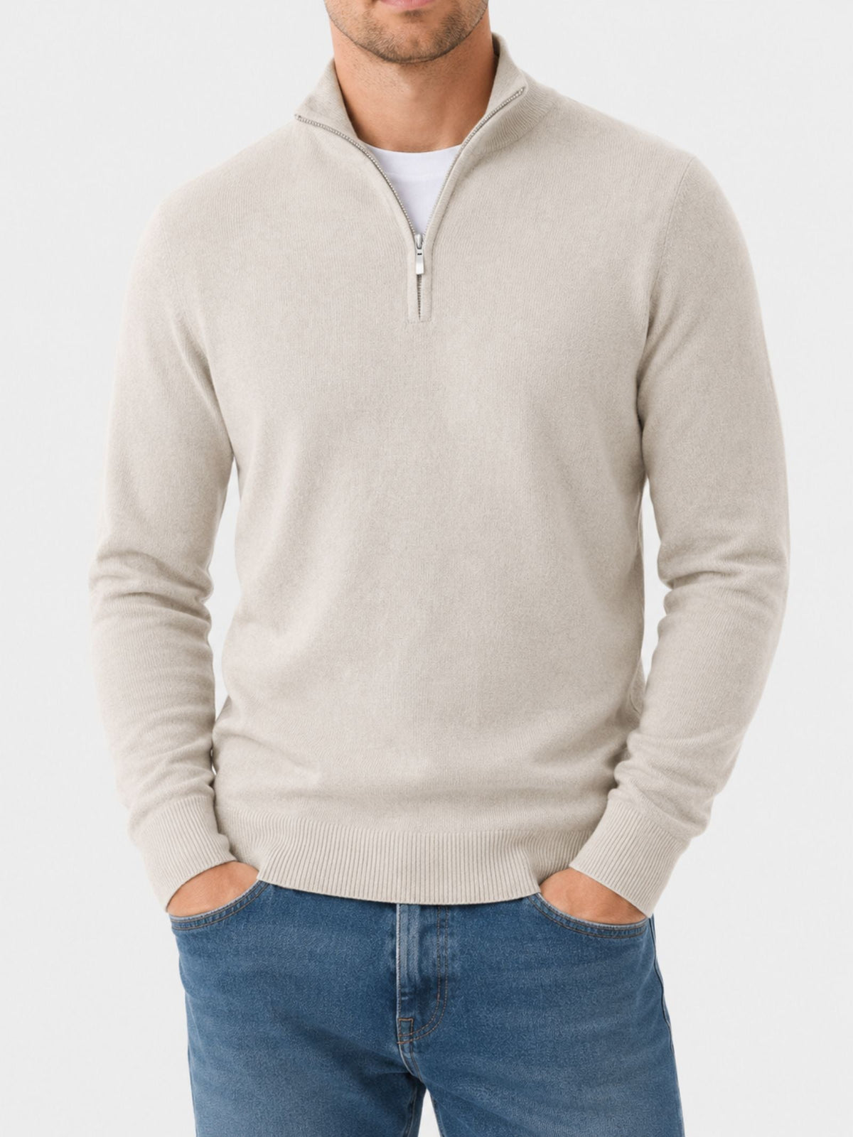 Sweter męski w serek z wełny merynosa, z zamkiem, splot fakturowy 10