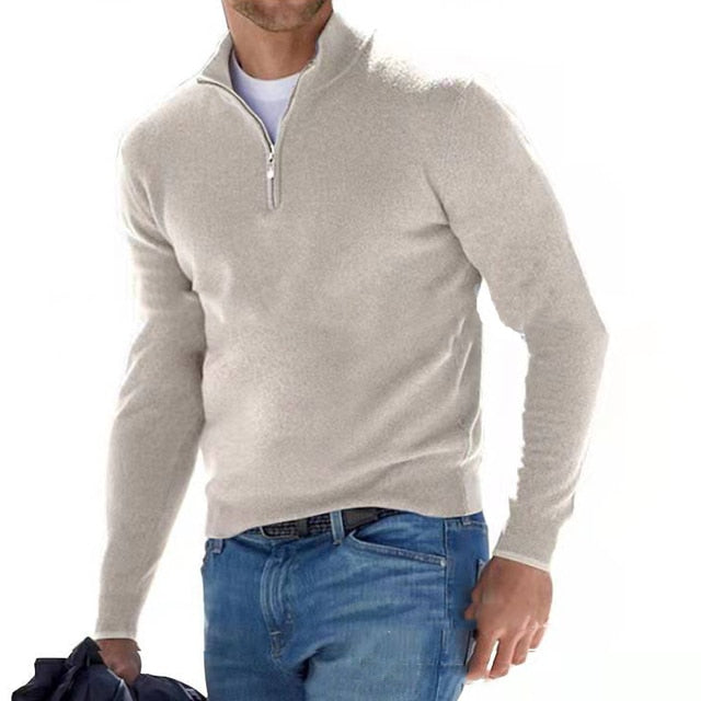 Sweter męski w serek z wełny merynosa, z zamkiem, splot fakturowy 16