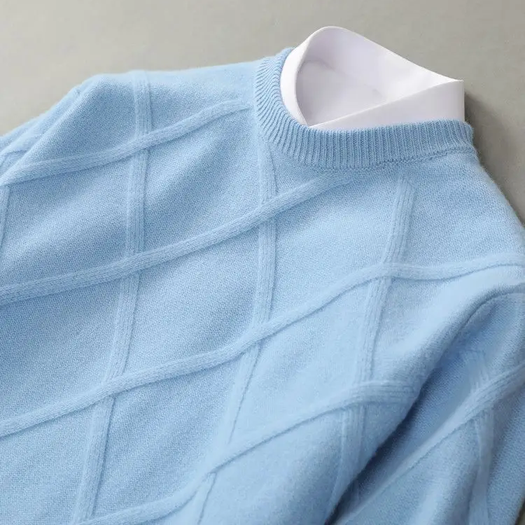 Sweter męski wełniany we wzór argyle z okrągłym dekoltem 1