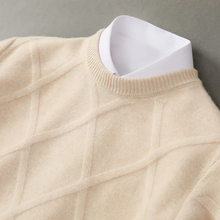 Sweter męski wełniany we wzór argyle z okrągłym dekoltem 2