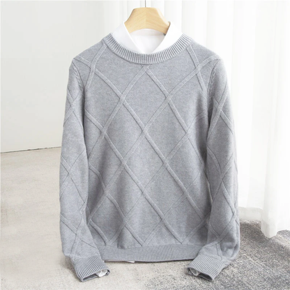 Sweter męski wełniany we wzór argyle z okrągłym dekoltem 3