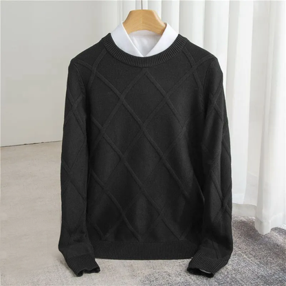 Sweter męski wełniany we wzór argyle z okrągłym dekoltem 5