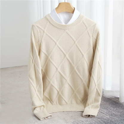 Sweter męski wełniany we wzór argyle z okrągłym dekoltem 6
