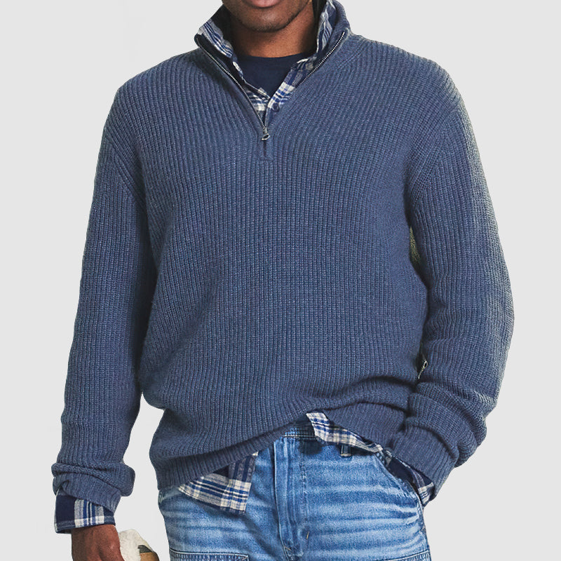 Sweter męski wełniany z zamkiem, ciepły, styl business casual 2