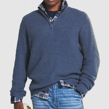 Sweter męski wełniany z zamkiem, ciepły, styl business casual 2