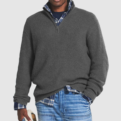 Sweter męski wełniany z zamkiem, ciepły, styl business casual 4