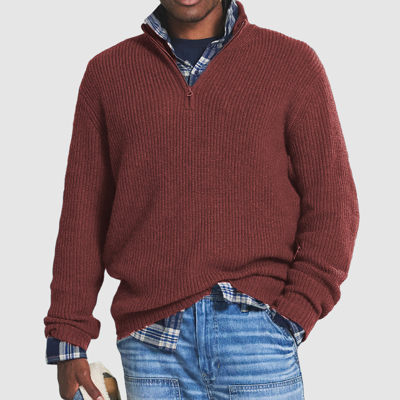 Sweter męski wełniany z zamkiem, ciepły, styl business casual 6