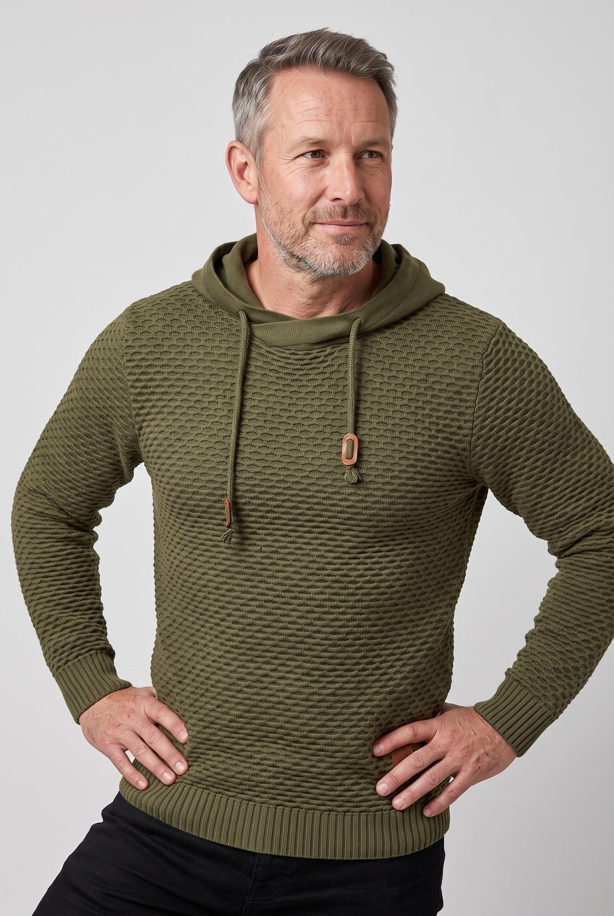Sweter męski z kapturem dzianina plaster miodu 3