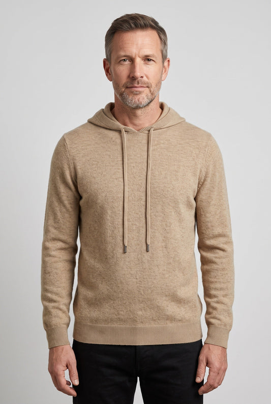 Sweter męski z kapturem dzianinowy ze sznurkiem 1
