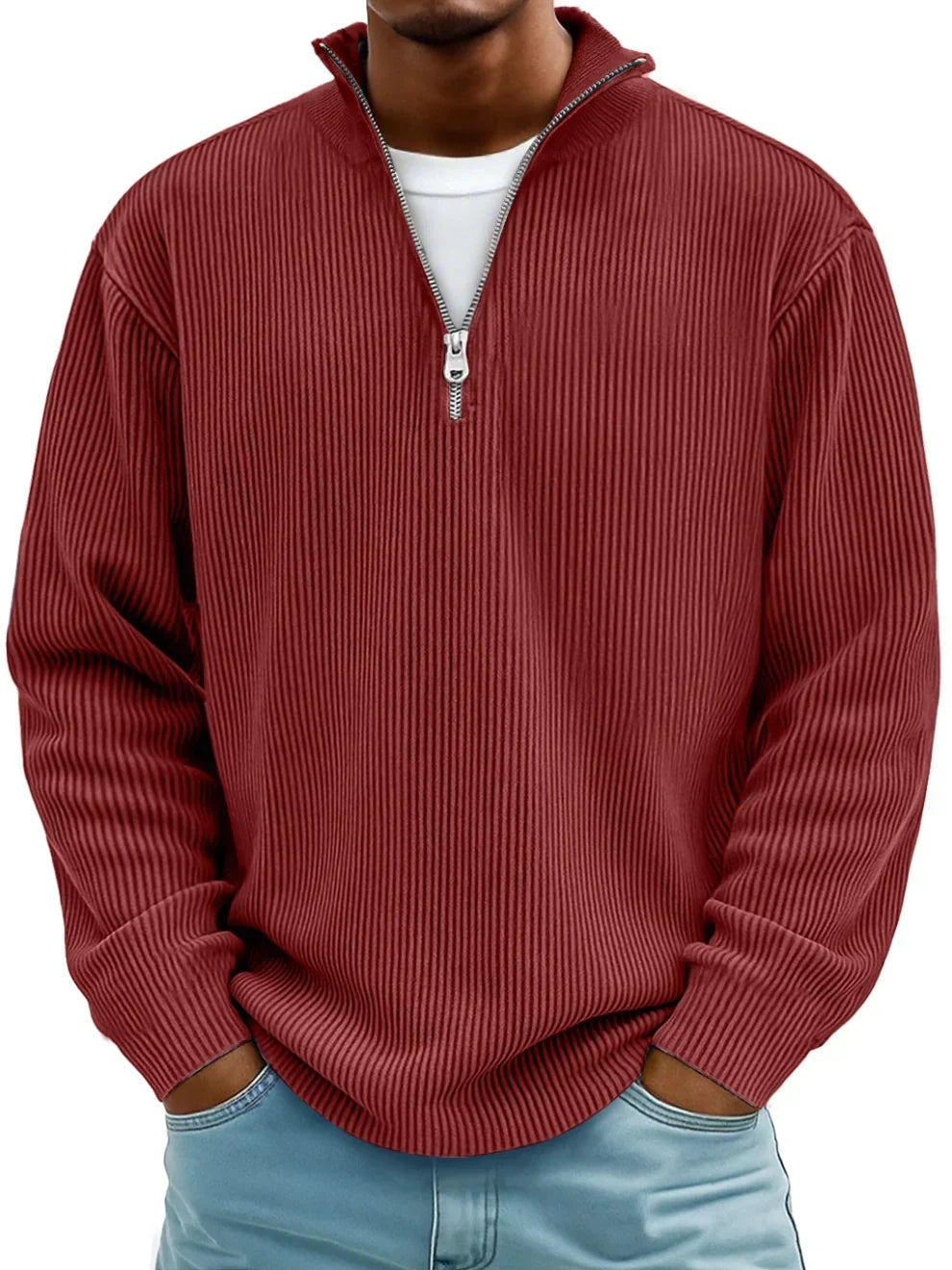 Sweter męski z półzamkiem oversize prążkowany 10