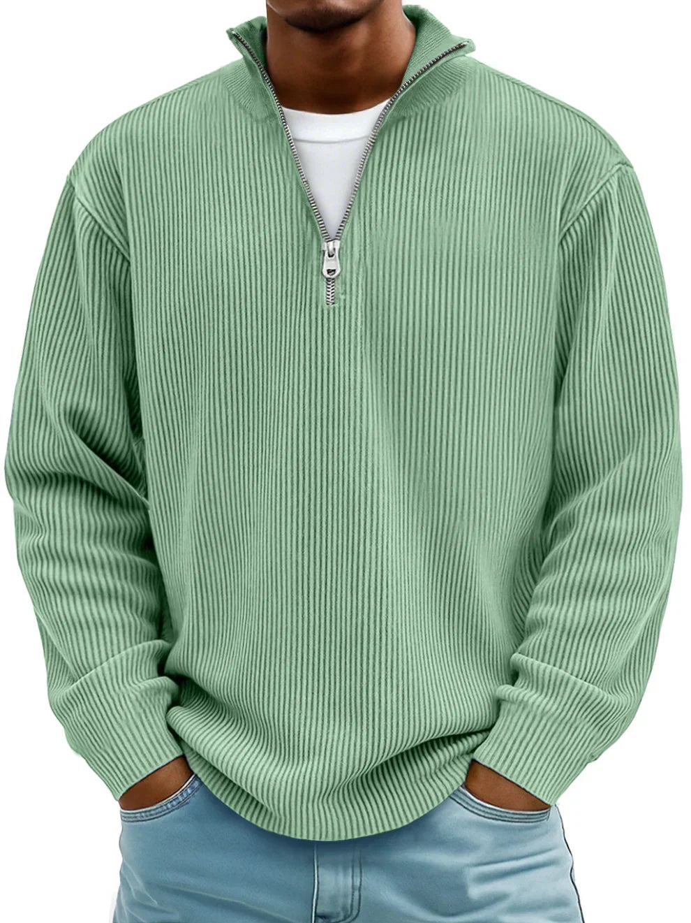 Sweter męski z półzamkiem oversize prążkowany 3