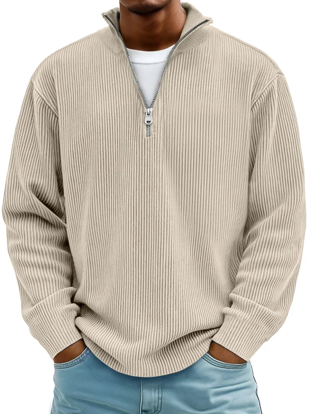 Sweter męski z półzamkiem oversize prążkowany 4