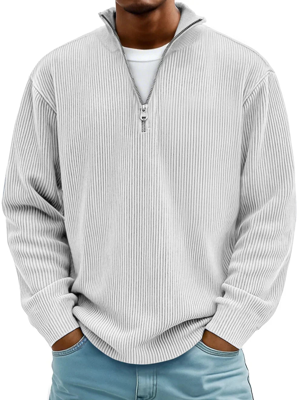 Sweter męski z półzamkiem oversize prążkowany 6