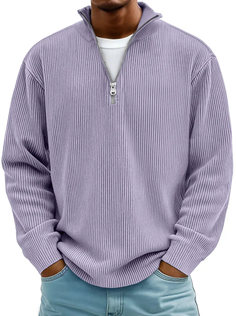 Sweter męski z półzamkiem oversize prążkowany 9