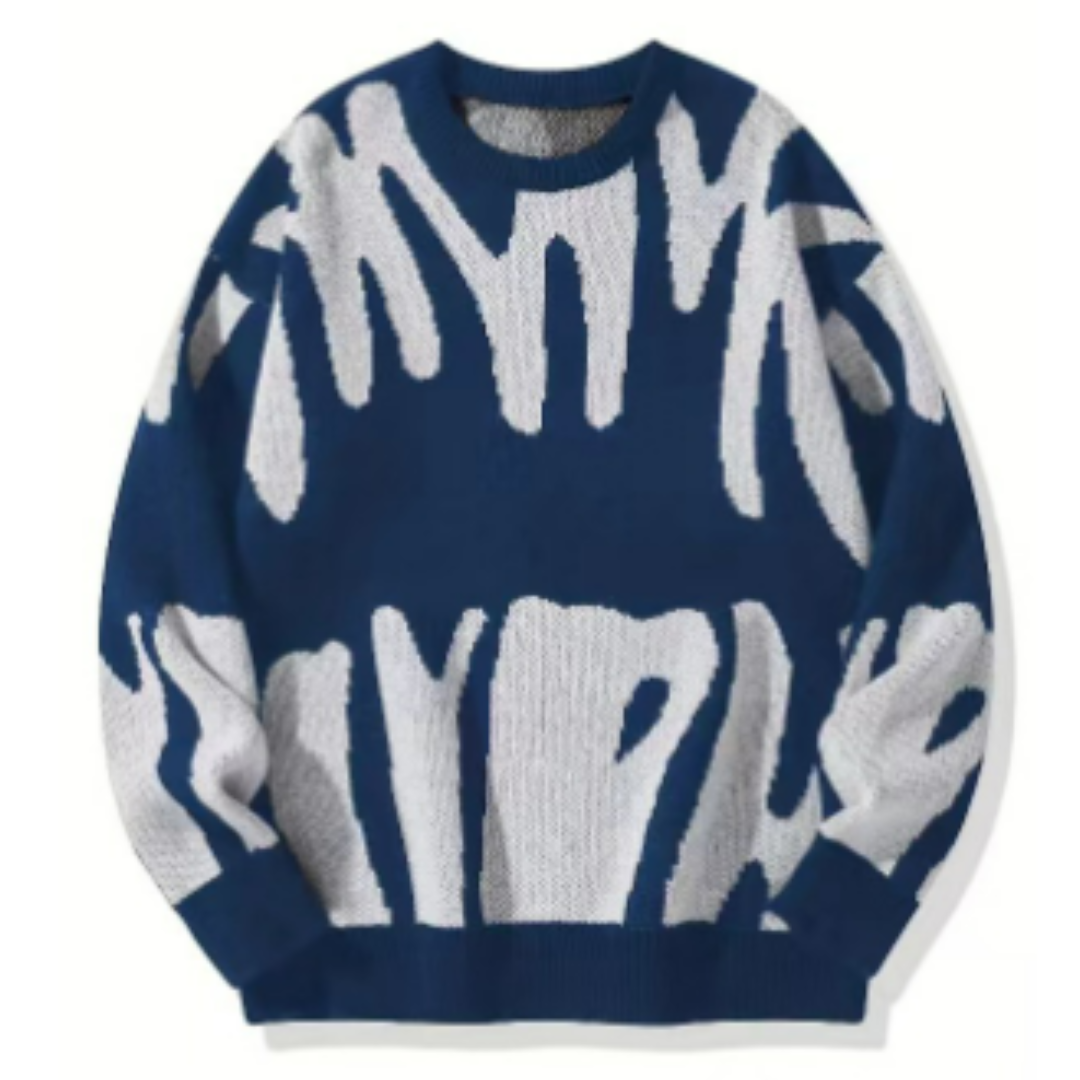 Sweter męski zimowy oversize we wzór graficzny, gruby splot 1