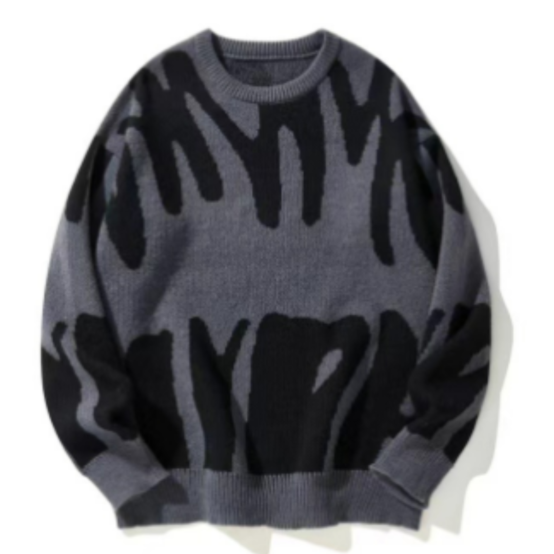 Sweter męski zimowy oversize we wzór graficzny, gruby splot 3