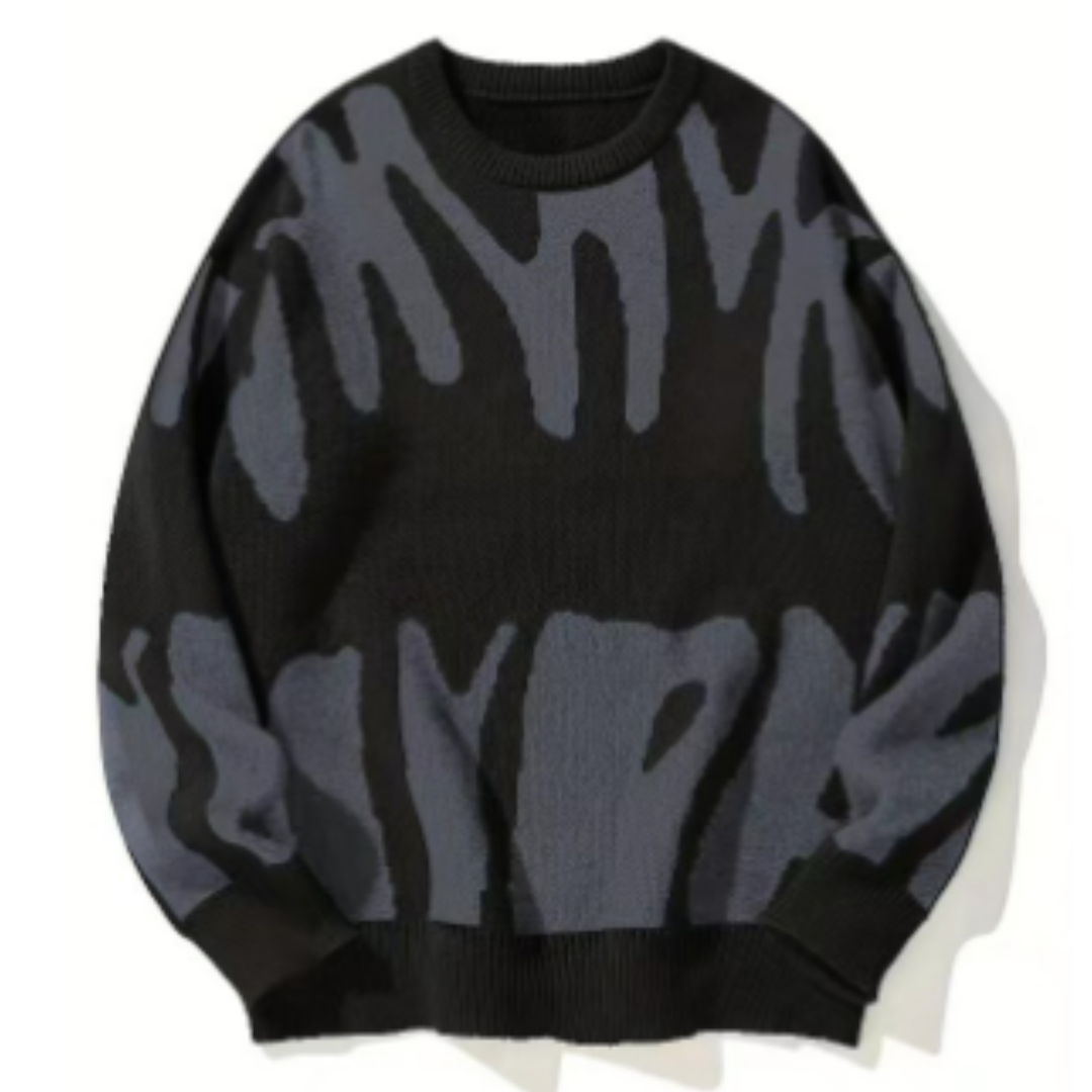 Sweter męski zimowy oversize we wzór graficzny, gruby splot 4