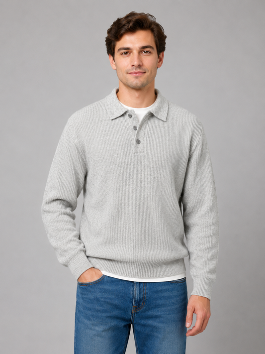 Sweter polo męski lekki na guziki z kołnierzem 1