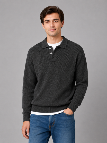 Sweter polo męski lekki na guziki z kołnierzem 3