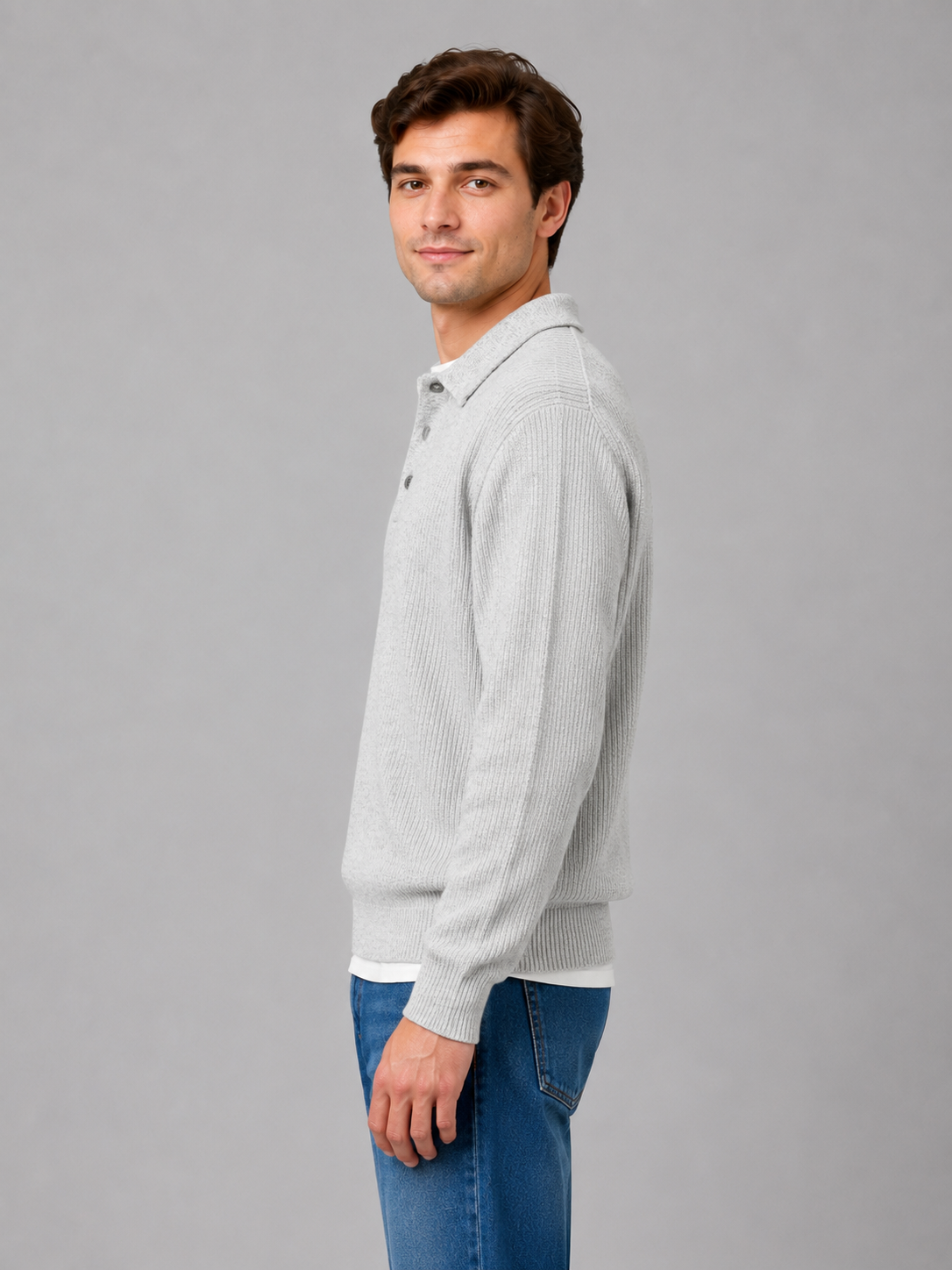 Sweter polo męski lekki na guziki z kołnierzem 5