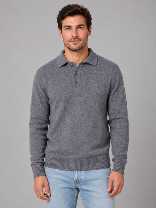 Sweter polo męski z długim rękawem na guziki 1