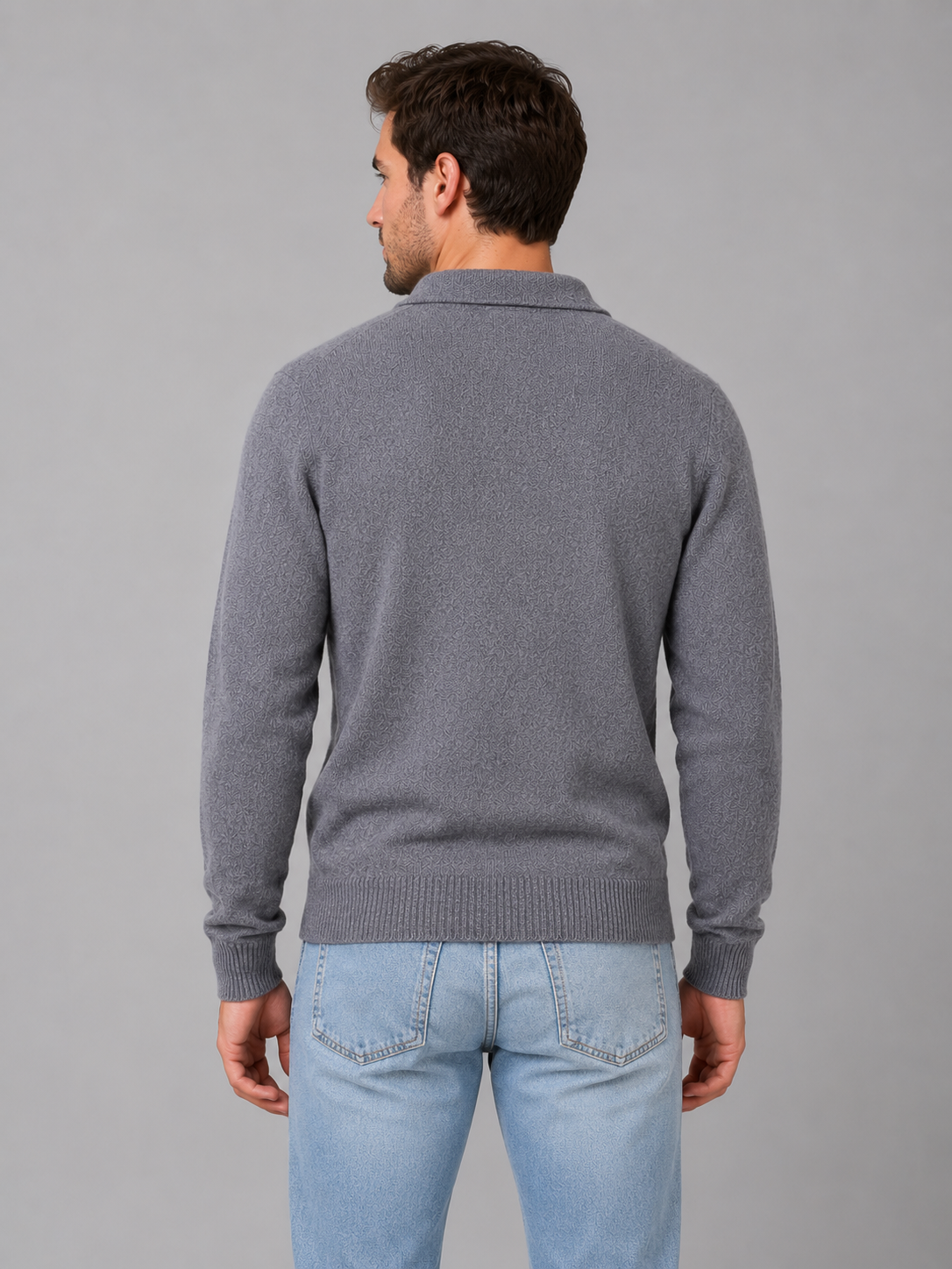 Sweter polo męski z długim rękawem na guziki 2