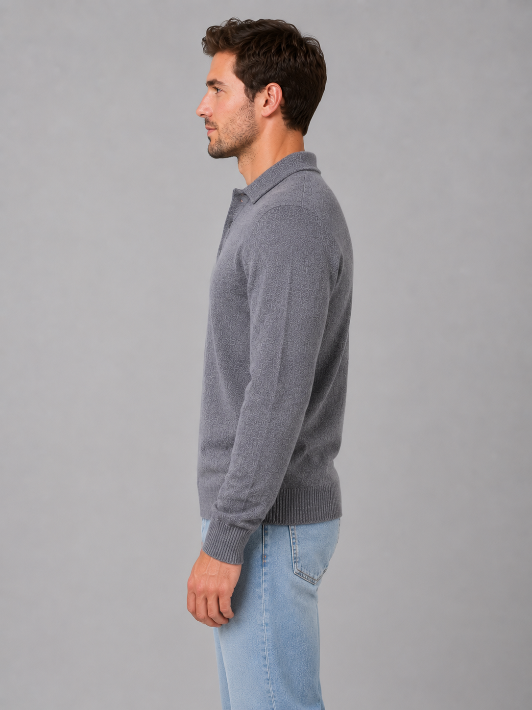 Sweter polo męski z długim rękawem na guziki 3