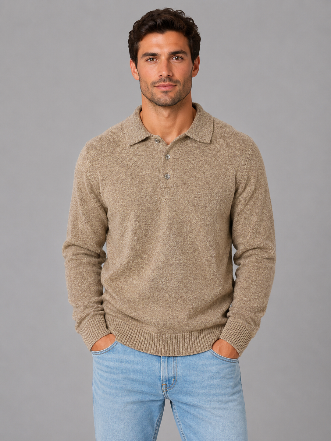 Sweter polo męski z długim rękawem na guziki 5