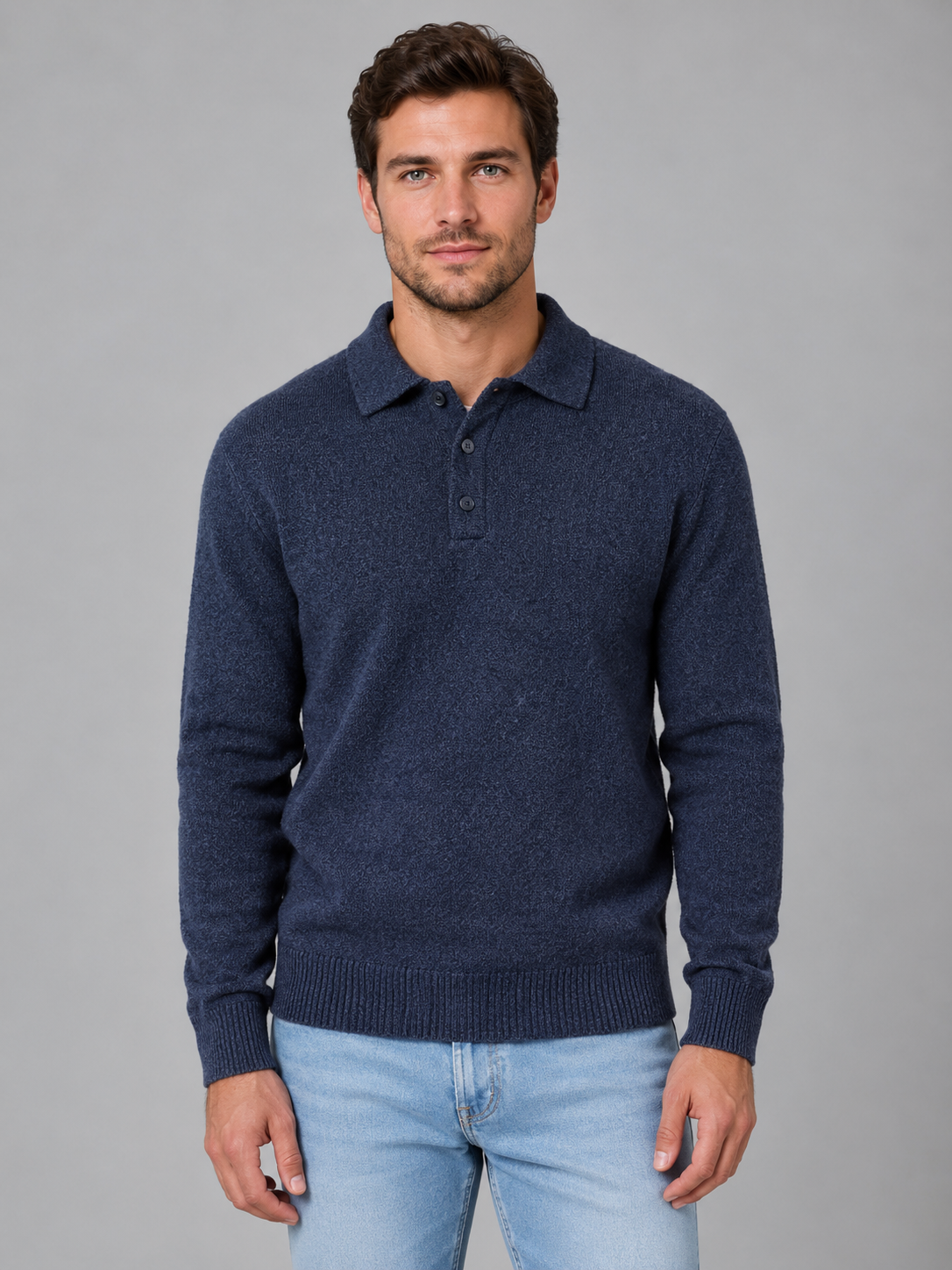 Sweter polo męski z długim rękawem na guziki 6