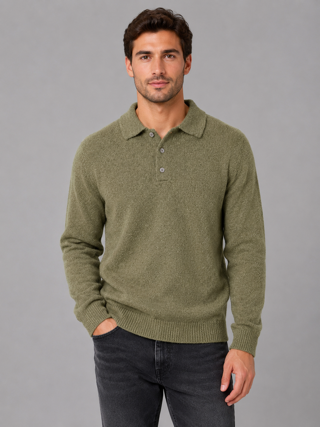 Sweter polo męski z długim rękawem na guziki 7