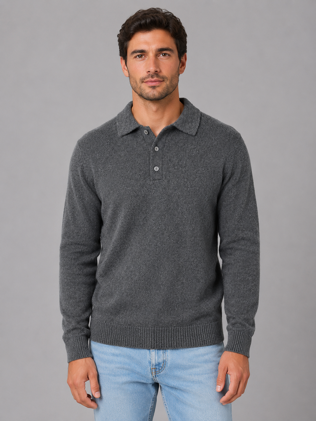 Sweter polo męski z długim rękawem na guziki 8