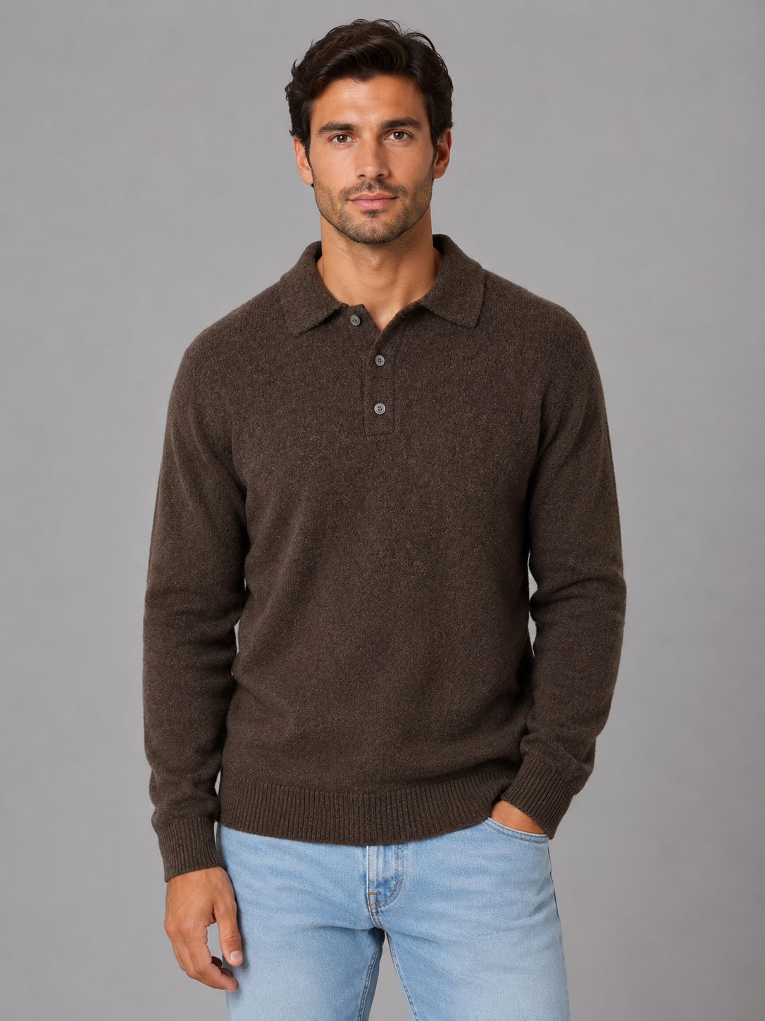 Sweter polo męski z długim rękawem na guziki 9