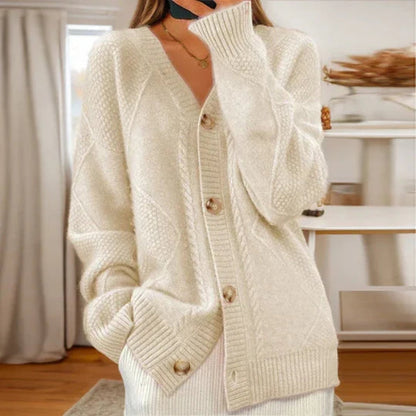Sweter rozpinany bawełniany damski w warkocze na guziki oversize 1
