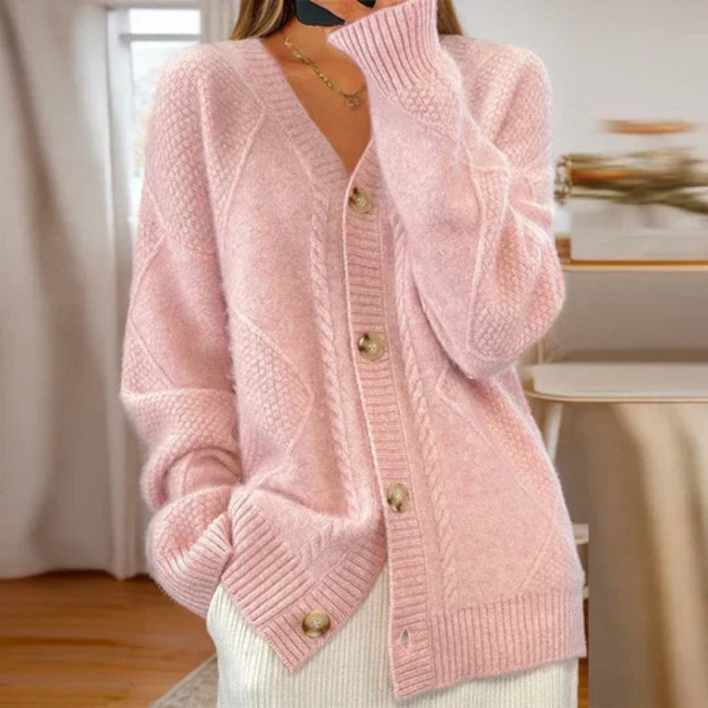 Sweter rozpinany bawełniany damski w warkocze na guziki oversize 2