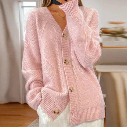Sweter rozpinany bawełniany damski w warkocze na guziki oversize 2