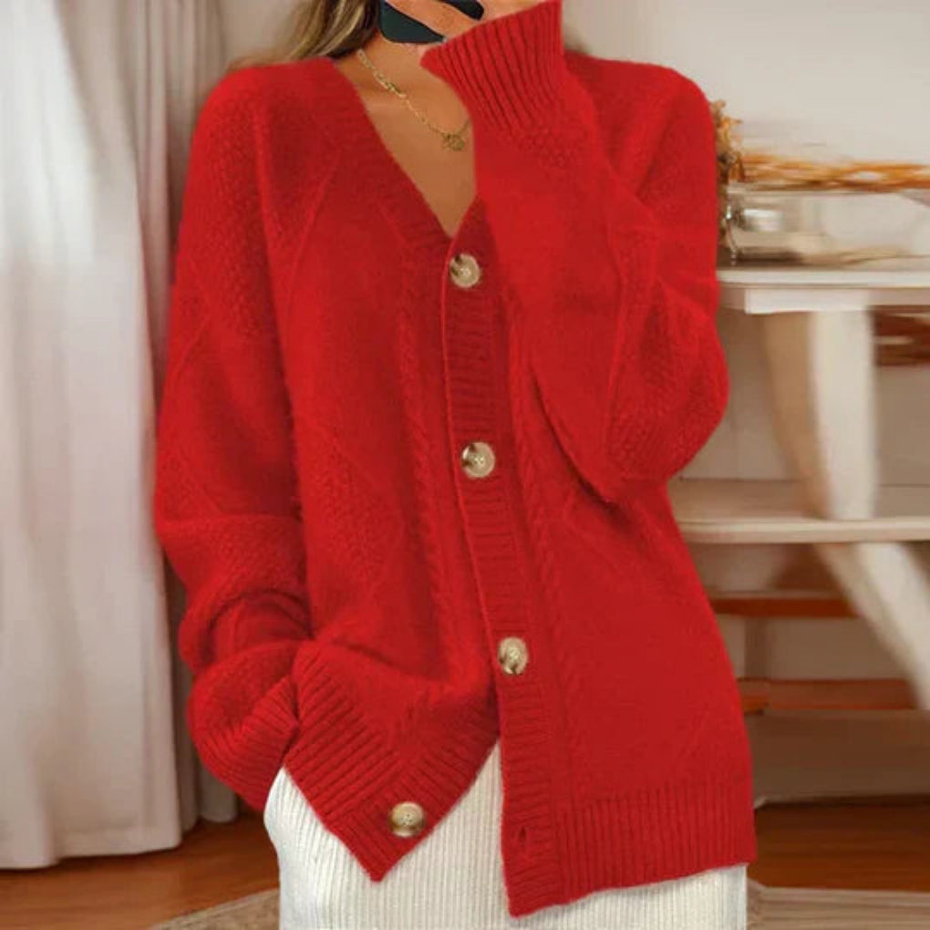 Sweter rozpinany bawełniany damski w warkocze na guziki oversize 3