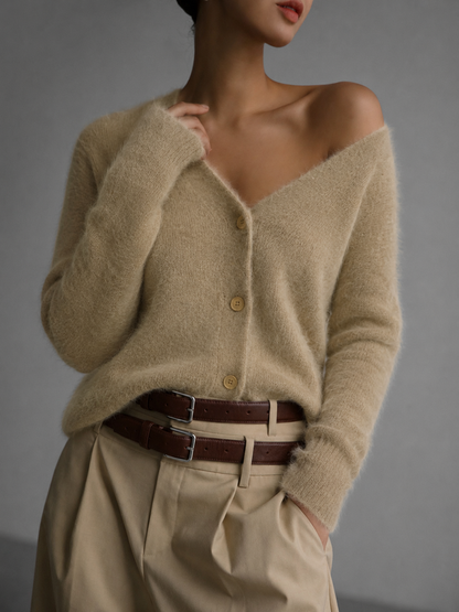 Sweter rozpinany damski na guziki z dekoltem V oversize 1
