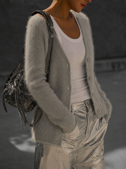 Sweter rozpinany damski na guziki z dekoltem V oversize 2