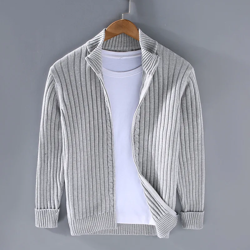 Sweter rozpinany męski na zamek ze stójką prążkowany 1