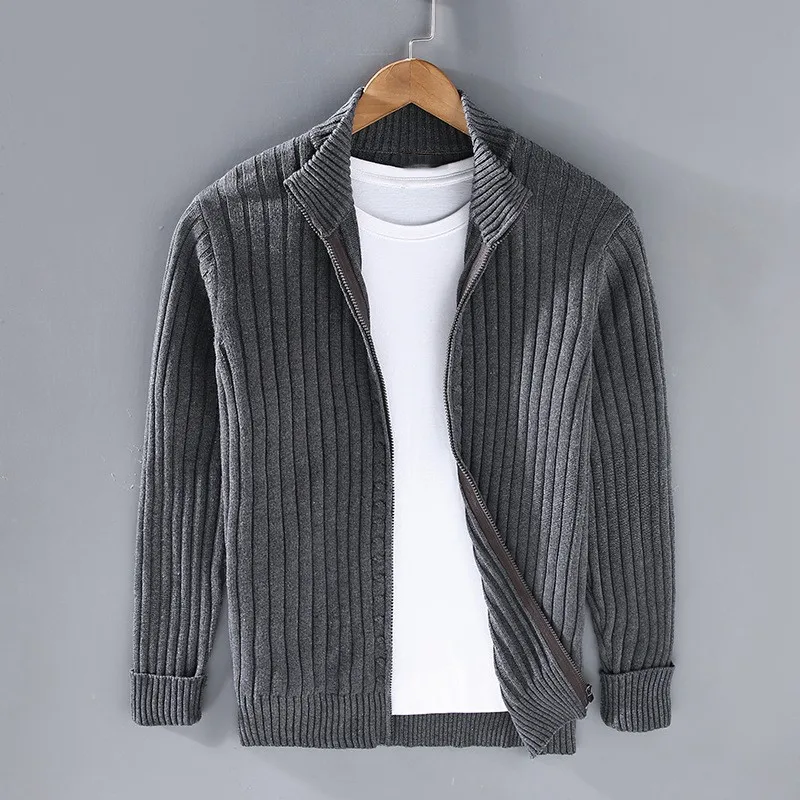 Sweter rozpinany męski na zamek ze stójką prążkowany 2