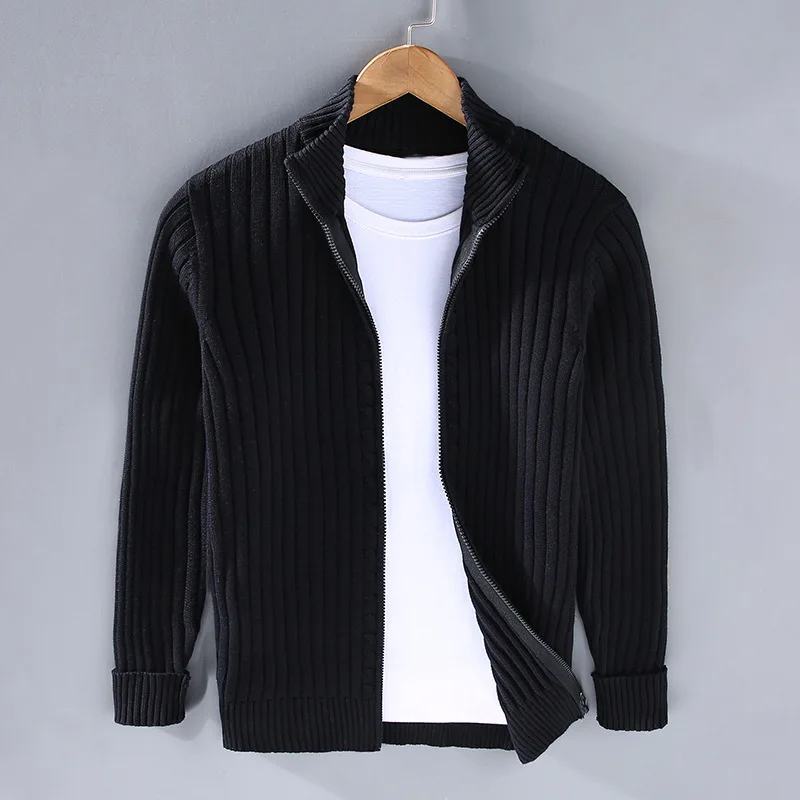 Sweter rozpinany męski na zamek ze stójką prążkowany 4