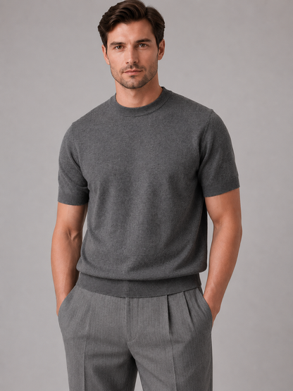 T-shirt męski z dzianiny krótki rękaw okrągły dekolt 4