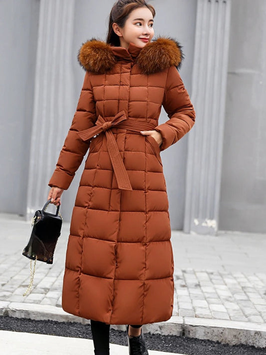 Natalia | Długi ciepły płaszcz w stylu puchowym damski