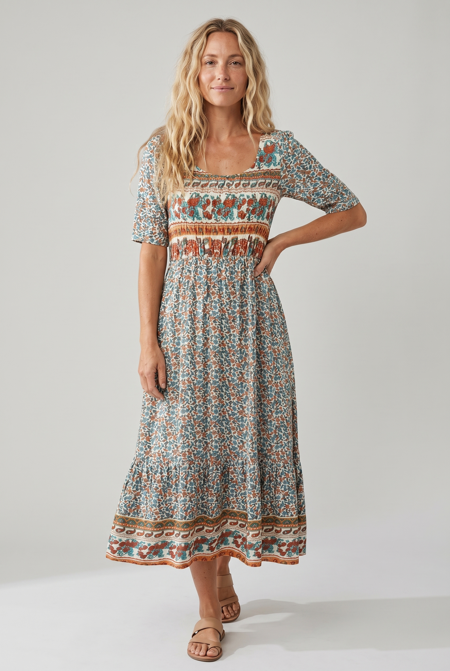 Joanna | Sukienka damska midi letnia w stylu boho z nadrukiem