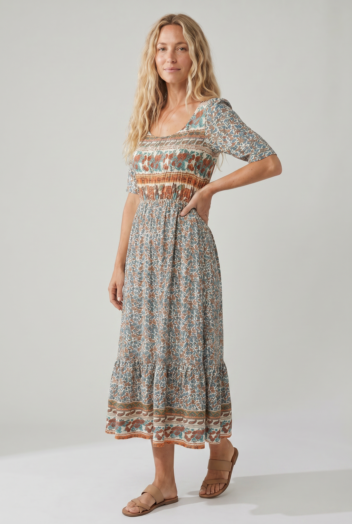 Joanna | Sukienka damska midi letnia w stylu boho z nadrukiem