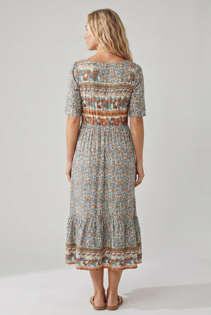 Joanna | Sukienka damska midi letnia w stylu boho z nadrukiem