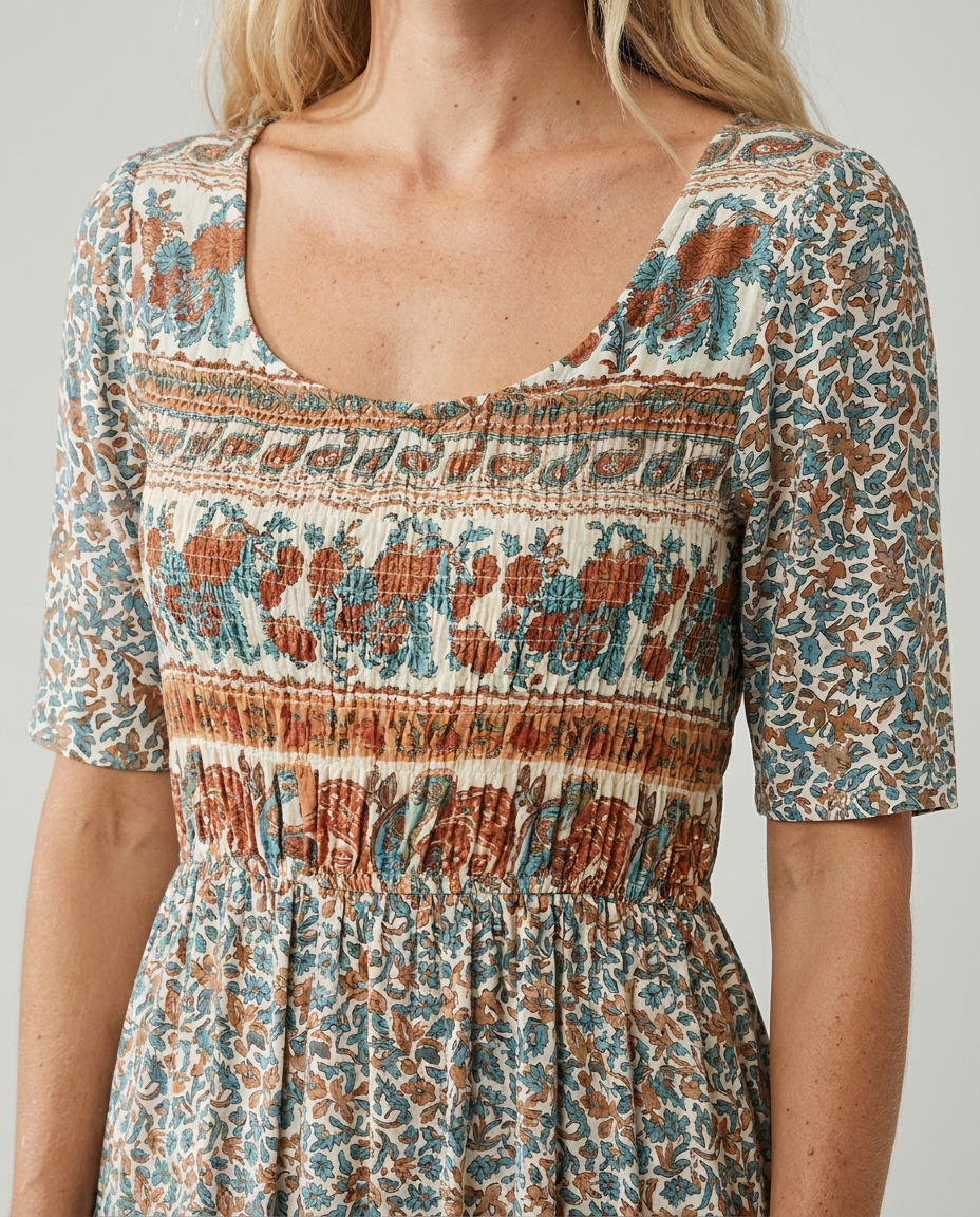 Joanna | Sukienka damska midi letnia w stylu boho z nadrukiem